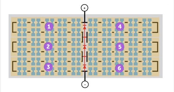 Pin Half-Cells sử dụng 3 điốt bán dẫn và 6 dãy cell pin